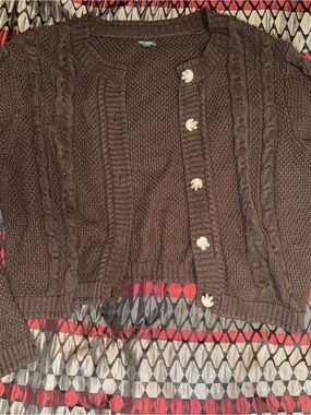 wild fable Brown Cropped Cable Knit Button-Front Cardigan